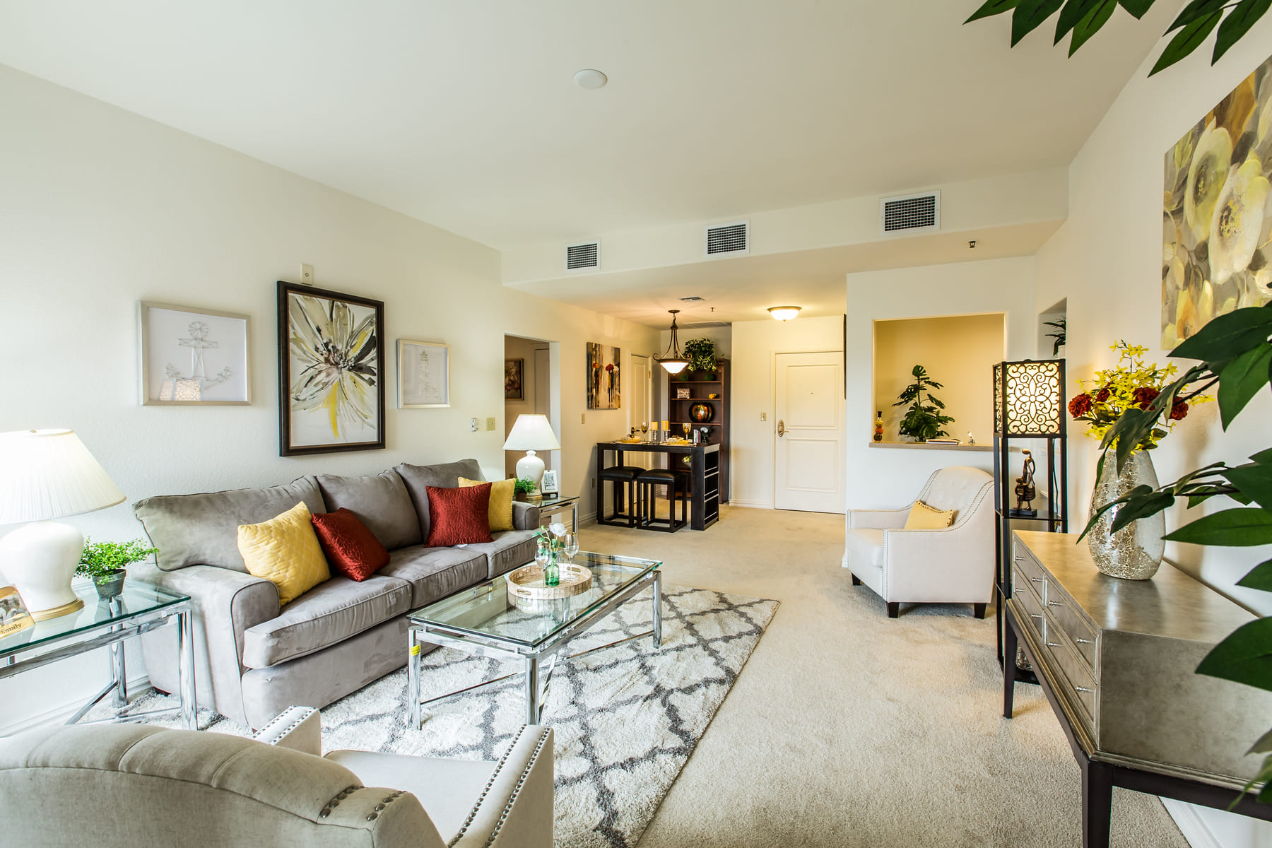 Living room and kitchen in an apartment